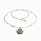 Long necklace with large gray oval faceted crystal